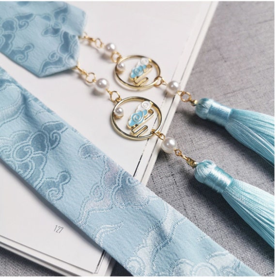 Blue Long Ribbon Hair Tie with Tassel Waist Jewelry Chinese Etsy
