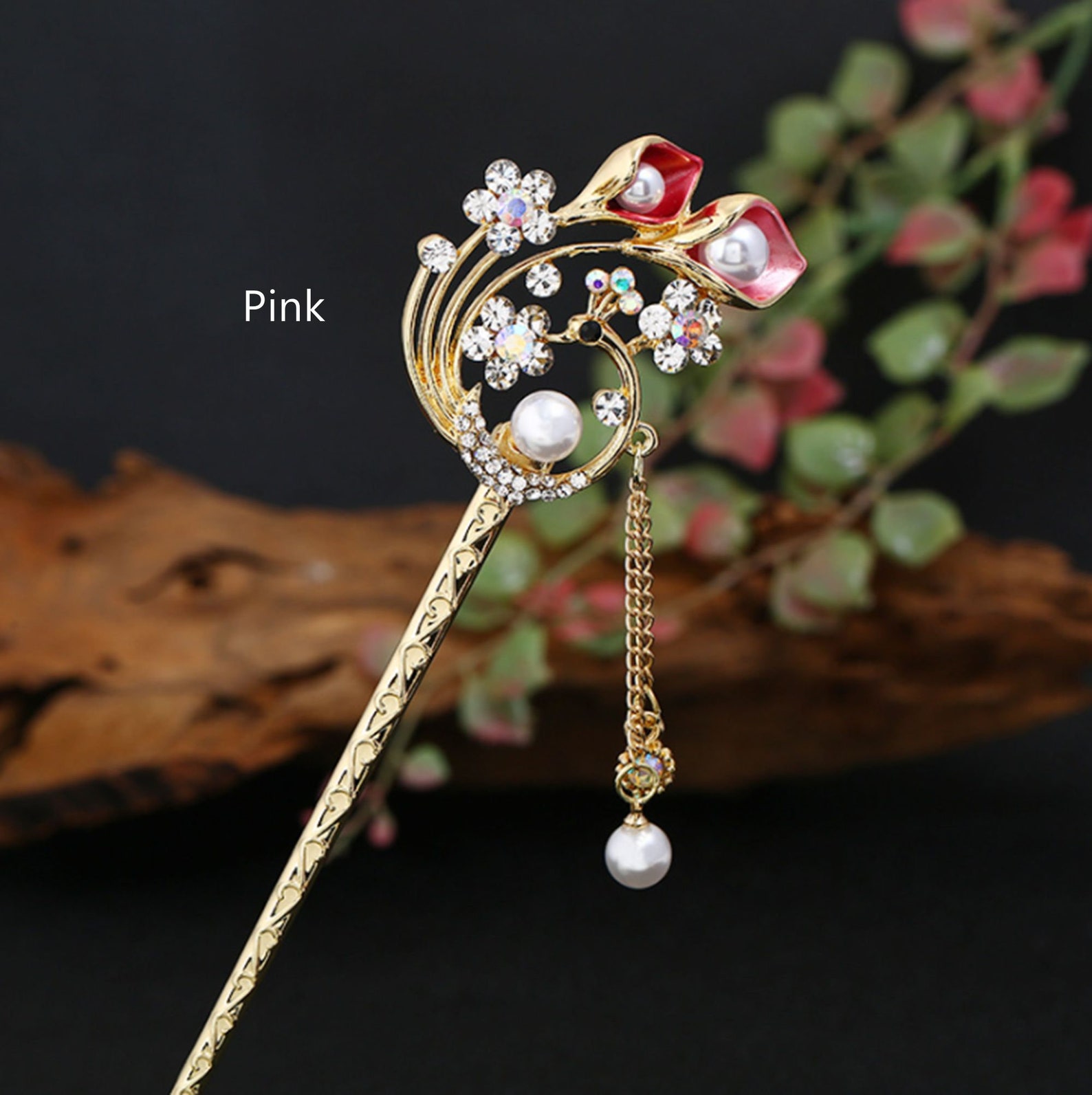 Gold Hair Stick Hair Fork Tassel Hair Pins Peacock Plume Bun Etsy