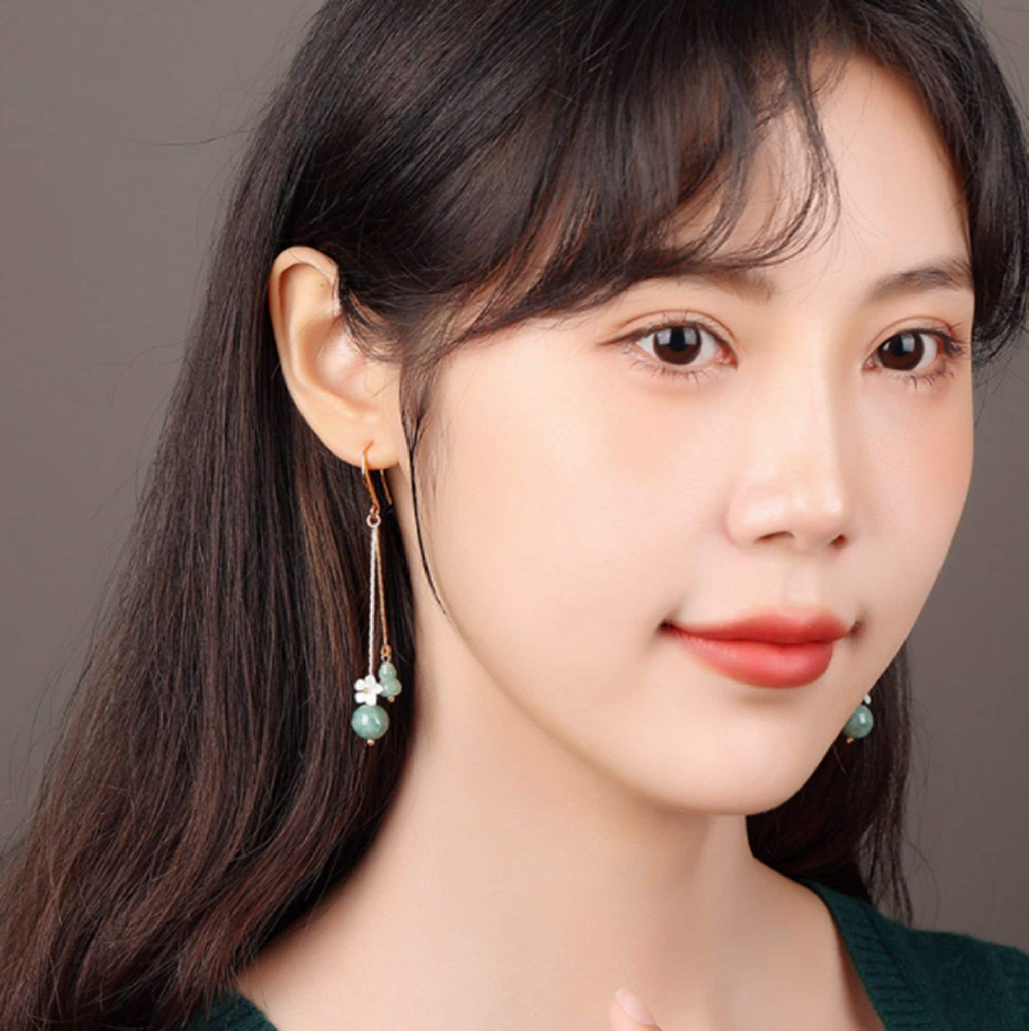 Green Jade Earrings Long Tassel Earrings Handmade Vintage Etsy