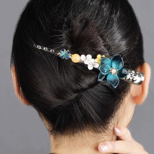 Vintage Hair Clip Blue Flower Hair Pins Floral Barrette