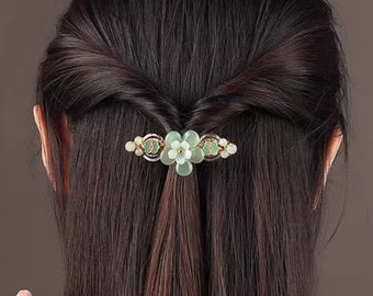 Vintage haarclip groene jade bloem haarspelden bloemen haarspeldje