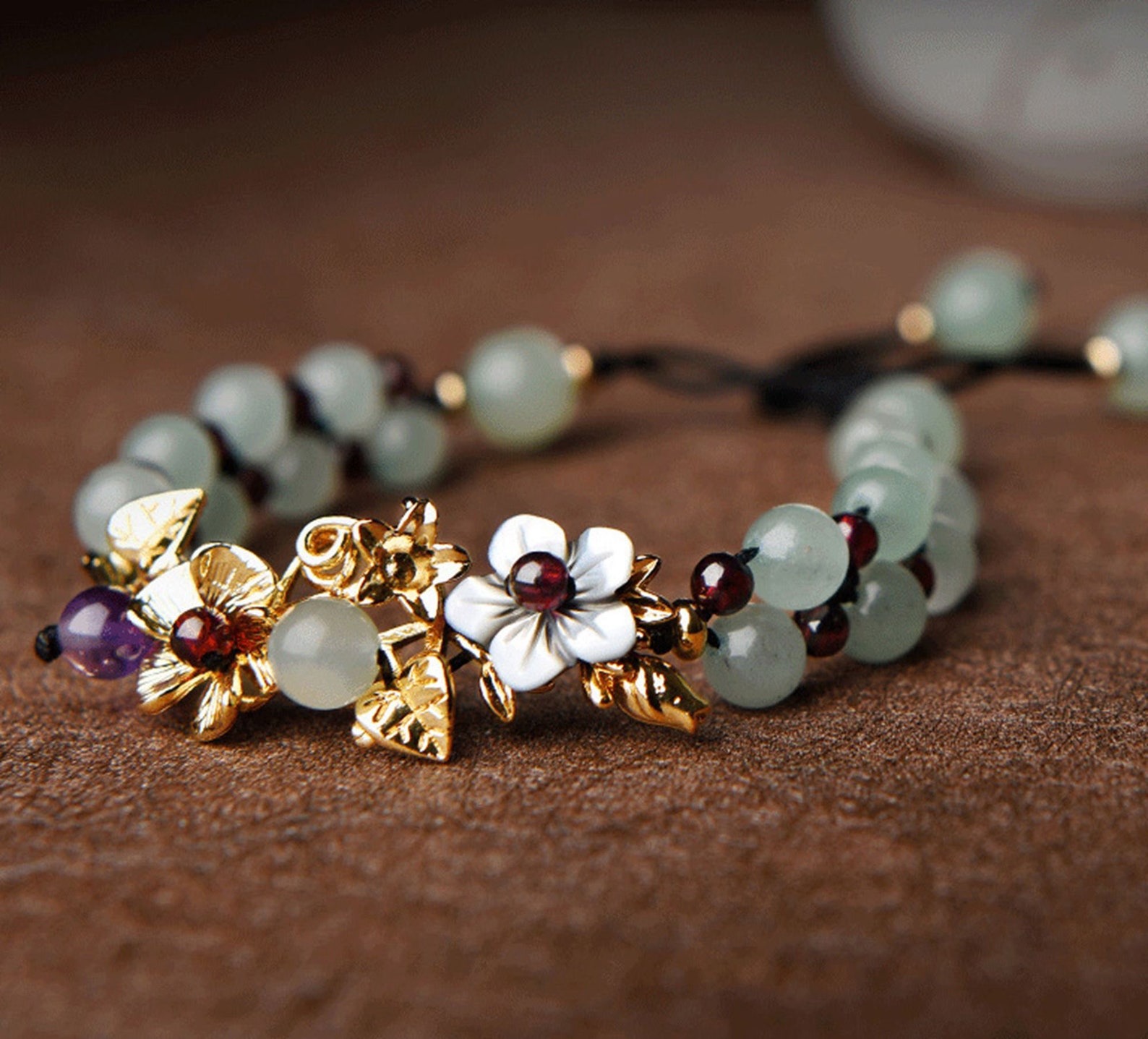 Vintage Jade Bracelet Ethnic Minimalist Flower Bracelets Etsy