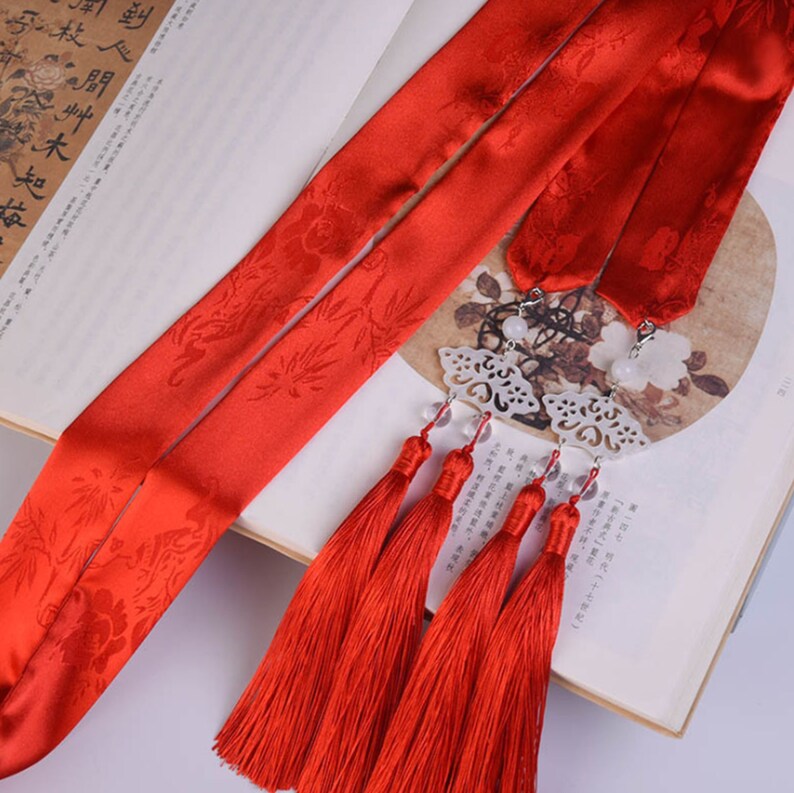 Pink / Blue / White / Red Long Ribbon Hair Tie With Tassel Etsy