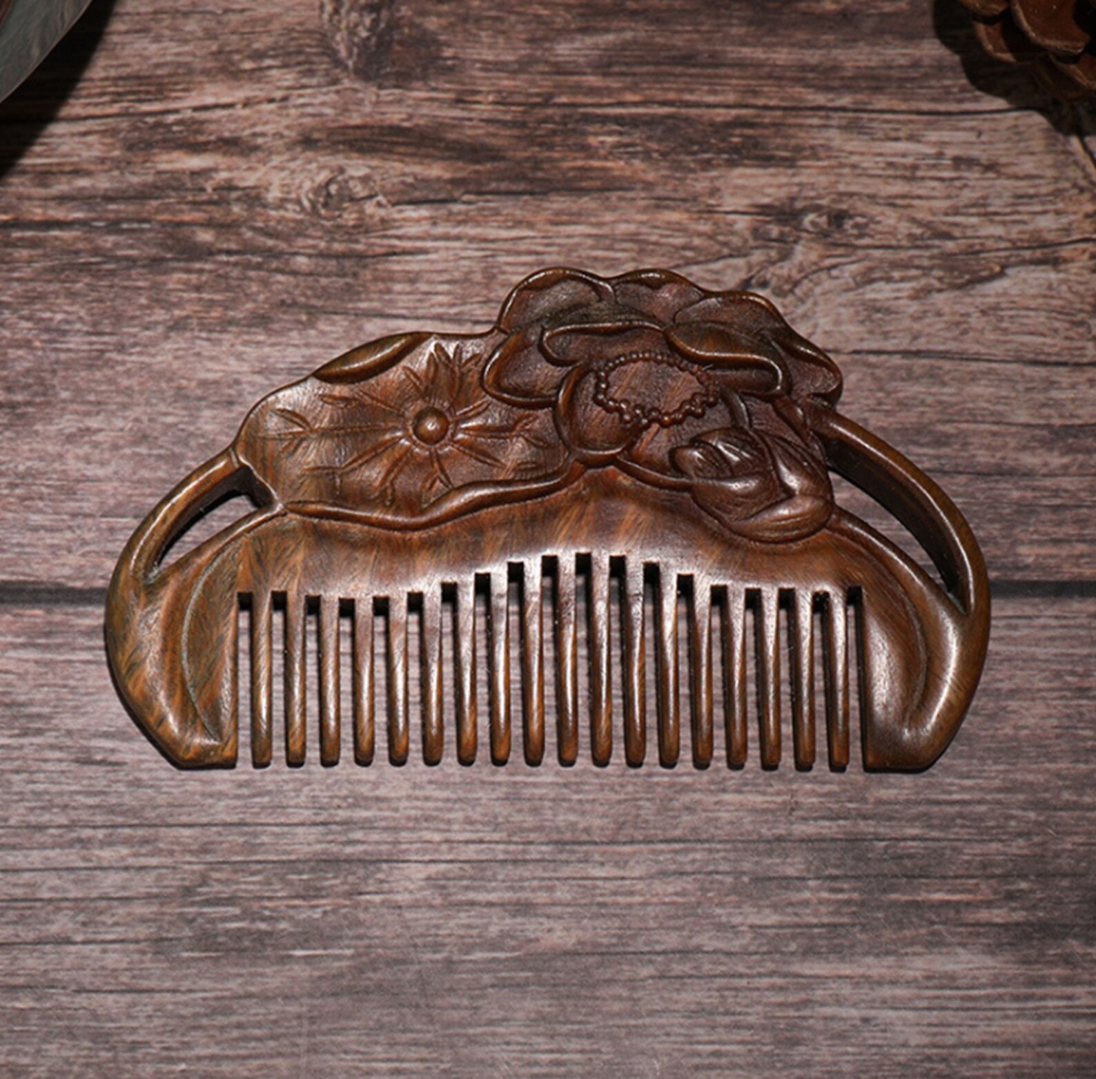 1 PC Chinese Hair Comb Handcrafted Lotus Patterned Wooden Comb Etsy