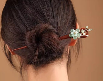 Ebony Wood Hair Stick Hollow Wood Hair Fork Minimalist Hair Pins Floral Hair Stick Jade Bun Holder