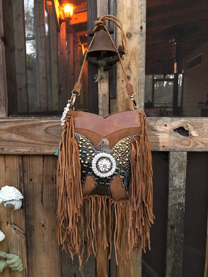 New Genuine Suede Western Leather Fringe Crossbody Bag Handbag Purse Thunderbird SALE