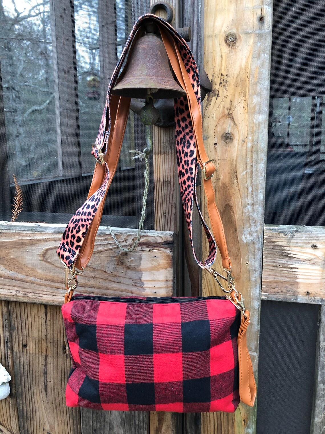 New Red Buffalo Plaid Crossbody Wristlet Bag Handbag Cheetah | Etsy
