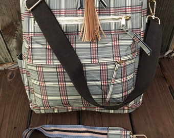 plaid backpack purse