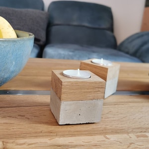 Wood and concrete candle holder