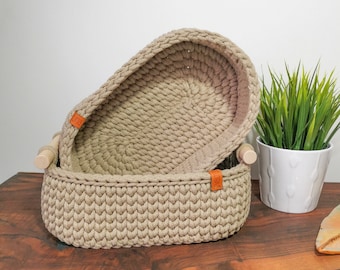 Corbeille à pain | Panier ovale au crochet en coton recyclé | Corbeille à pain | Panier ovale en corde | Ustensile | Panier de rangement | Panier à jouets | Envelopper