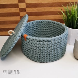 Round basket | Crocheted round basket with lid | Utensilo | Storage basket | Crochet basket | Utensil basket | Wrap | Toy basket