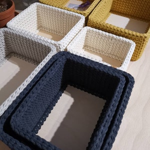 Rectangular crochet basket with wooden base Crocheted utensil Storage basket Decorative basket Crochet basket Home Decor Utensil basket image 6