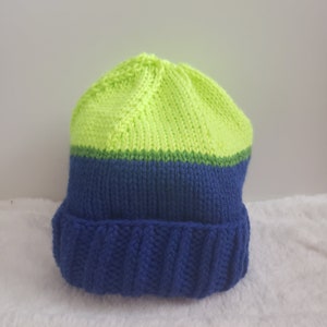 Cobalt Blue and Neon Green Color Block Beanie
