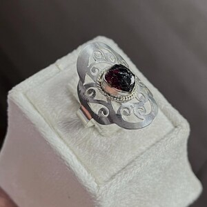 Raw Garnet German Silver Ring: Handmade July Birthstone
