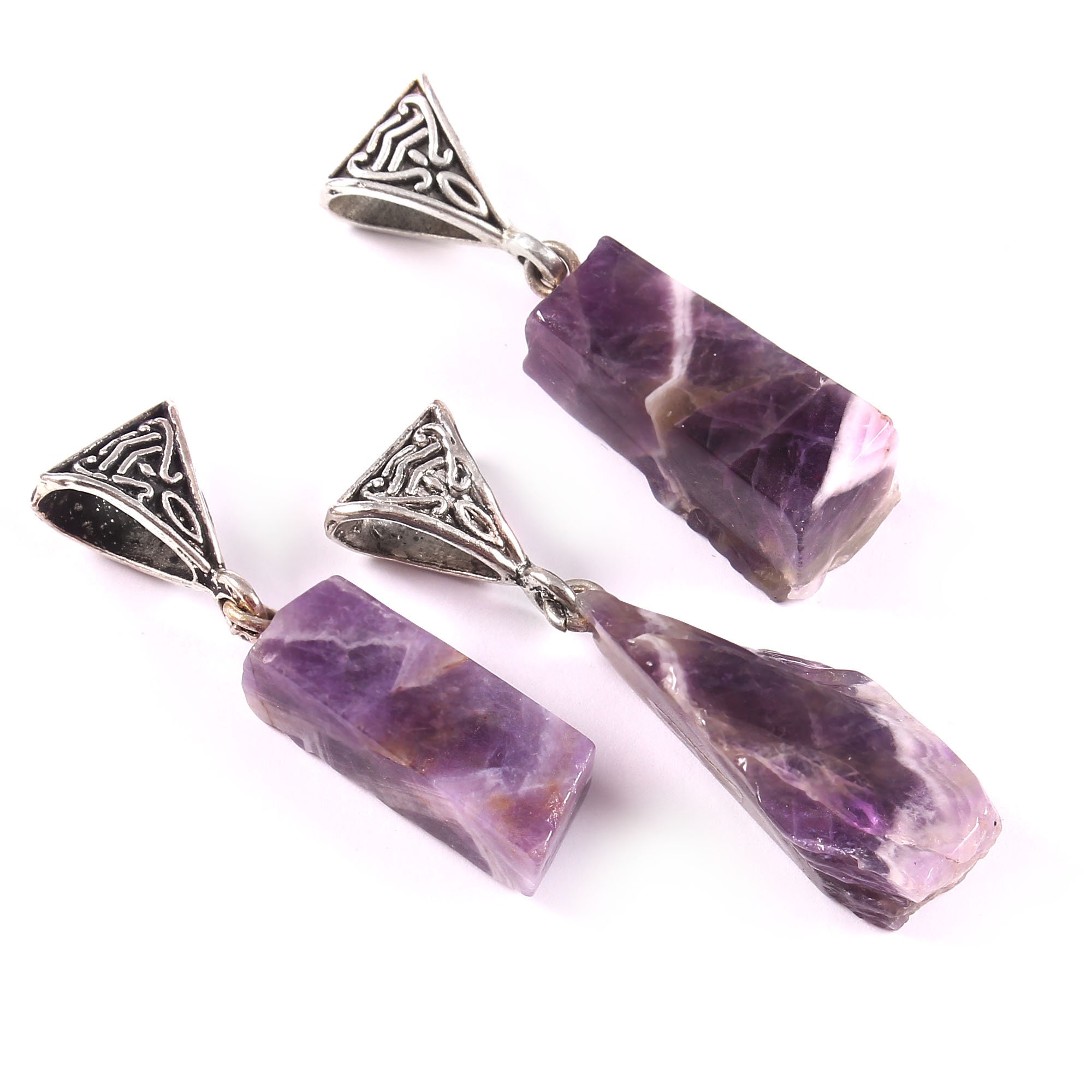 Zebra Amethyst Rohedelstein Anhänger: oxidiertes Silber Schmuckset ...