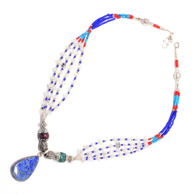 Amazing Lapis Lazuli Tibetian Traditional Pendant Handmade Necklace Adjustable Jewelry For Women