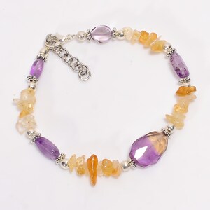 Handmade Amethyst Citrine Gemstone Bracelet: Tumbled Stone Ethnic Jewelry