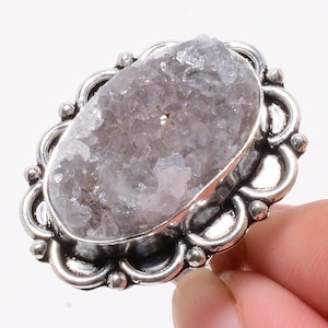 Natural Silver Plated Amethyst Druzy Handmade Gemstone Ring Jewelry, Statement ring, Boho Hippie Ring, Valentine Gift, Gift For Her