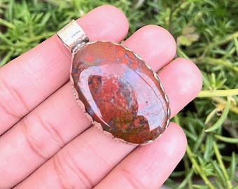 Handmade Silver Plated Red Jasper Pendant, Vintage Style