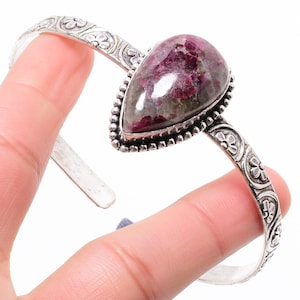 Ruby Zoisite German Silver Cuff Bangle: Indian Filigree Boho Bracelet