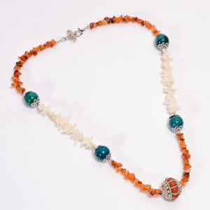 Classic Natural Coral Carnelian And Chrysocola Gemstone Handmade Necklace, Beads Necklace Jewelry, Occasion Gift, Gift For Her