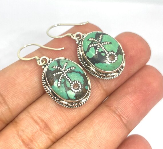 Boucles D'Oreilles Vintage En Argent 925 - Turquoise & Corail - Fait Main Népal - Neuf