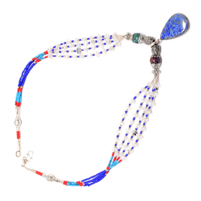 Amazing Lapis Lazuli Tibetian Traditional Pendant Handmade Necklace Adjustable Jewelry For Women