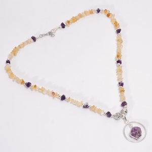 Natural 925 Sterling Silver Amethyst Citrine Gemstone Necklace, Birthstone Genuine Jewelry, Gift For Her