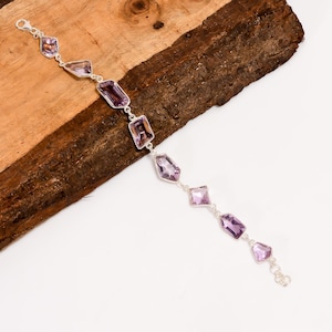 Handmade Amethyst Gemstone Bracelet: 925 Sterling Silver Adjustable Jewelry