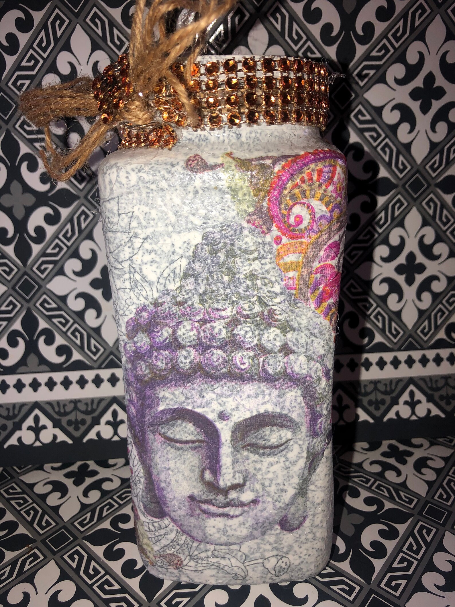 Beautiful Buddha vase decoupage unique gift Etsy