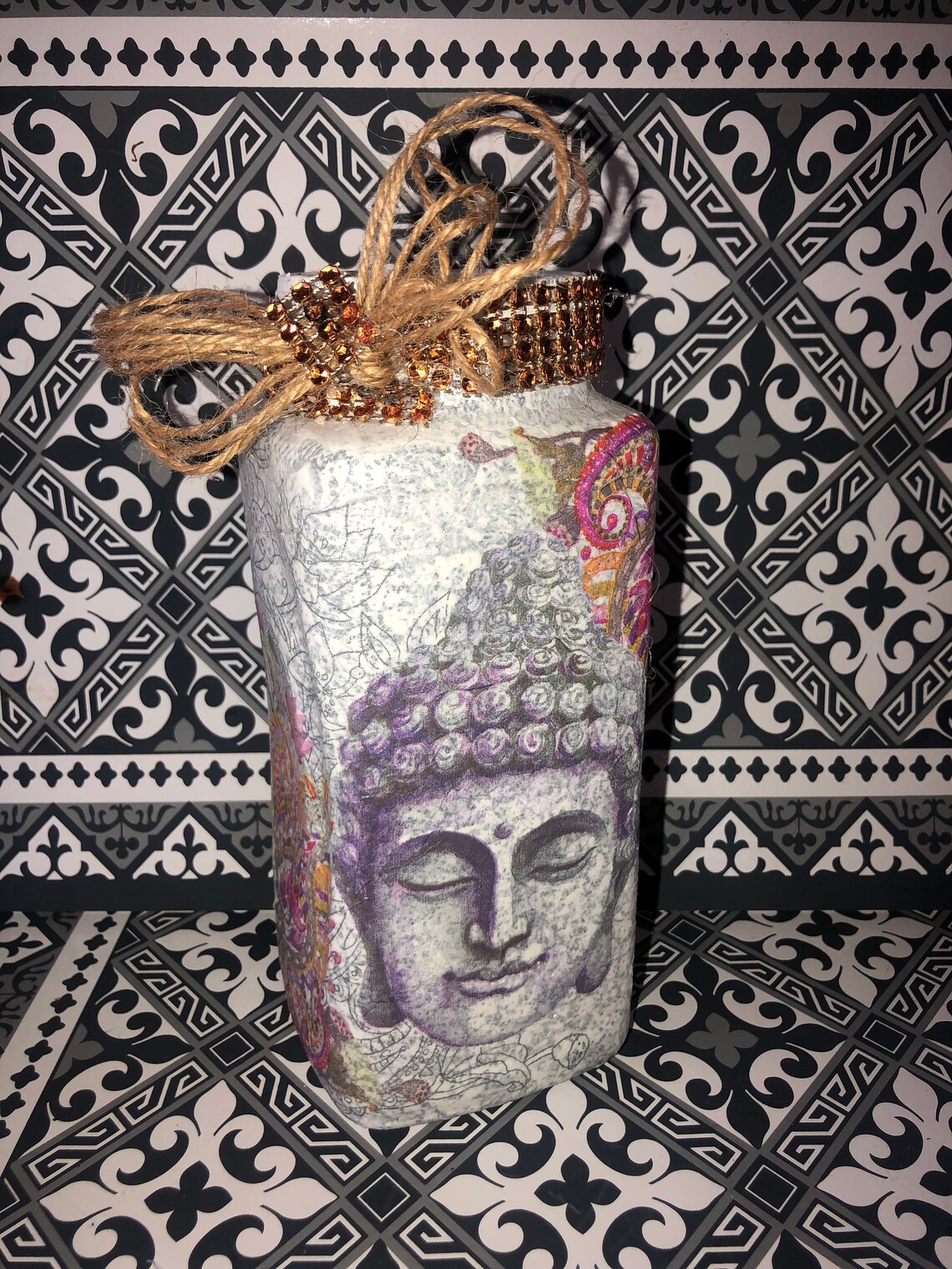 Beautiful Buddha vase decoupage unique gift Etsy