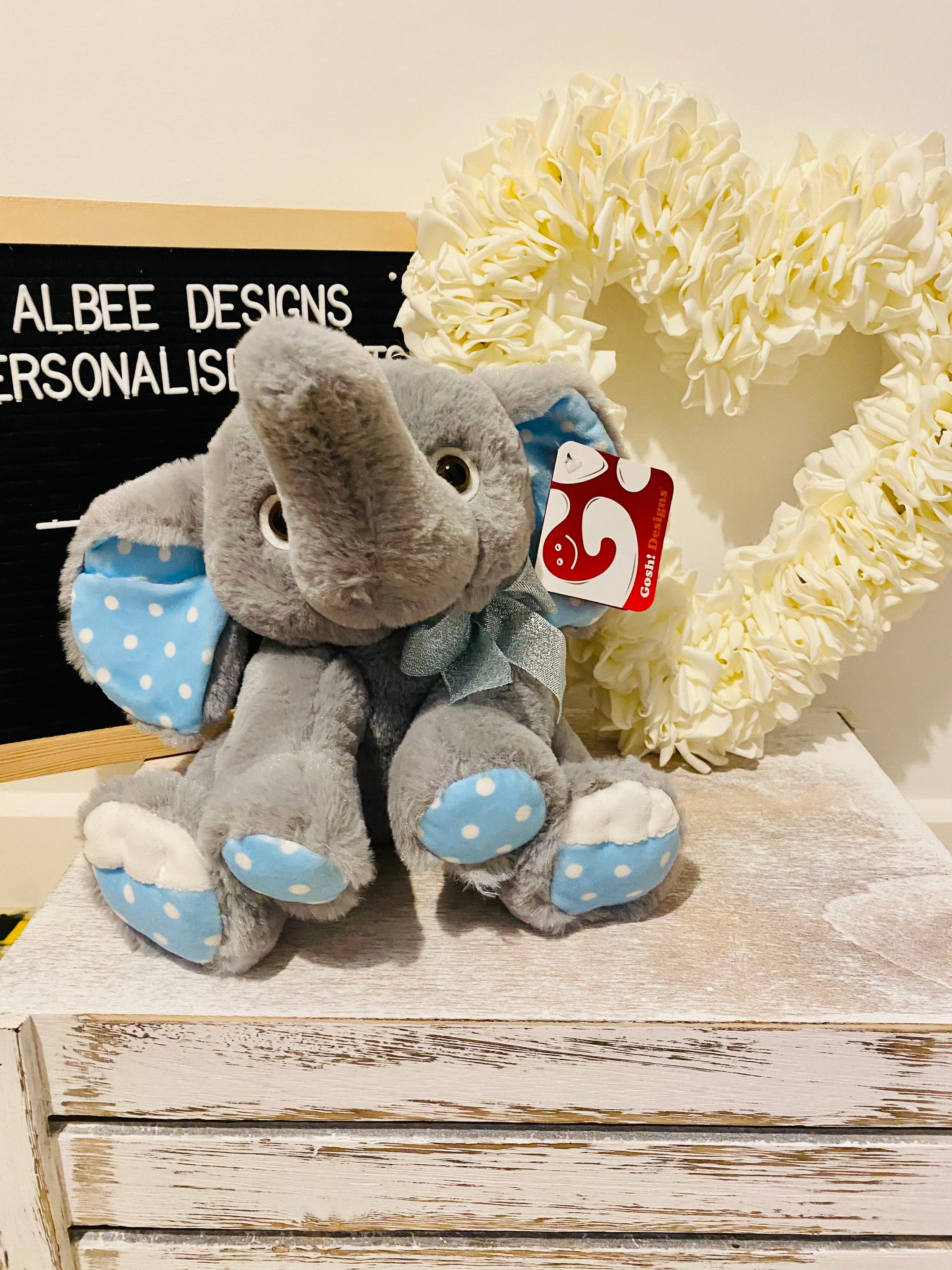 Personalised Blue Elephant Teddy New Baby Gift Customised Etsy