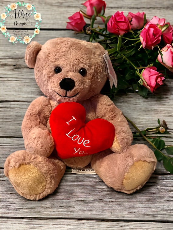 Personalized Valentine Bear With Photo & Text - 10 Inch Custom Teddy Bear With Heart