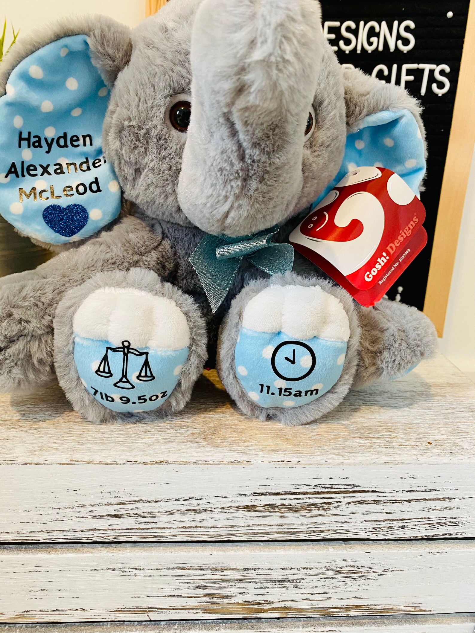 Personalised Blue Elephant Teddy New Baby Gift Customised Etsy