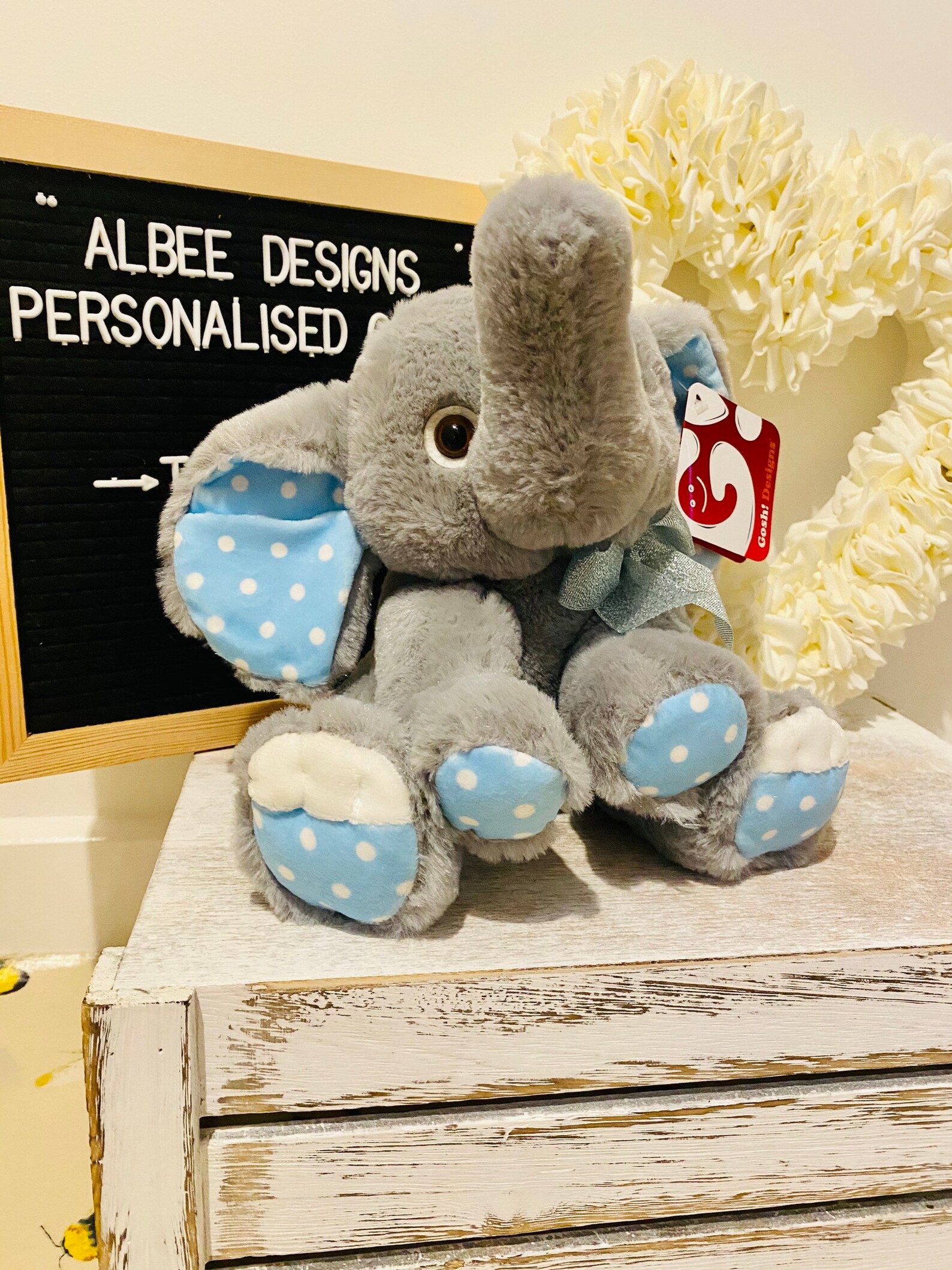 Personalised Blue Elephant Teddy New Baby Gift Customised Etsy