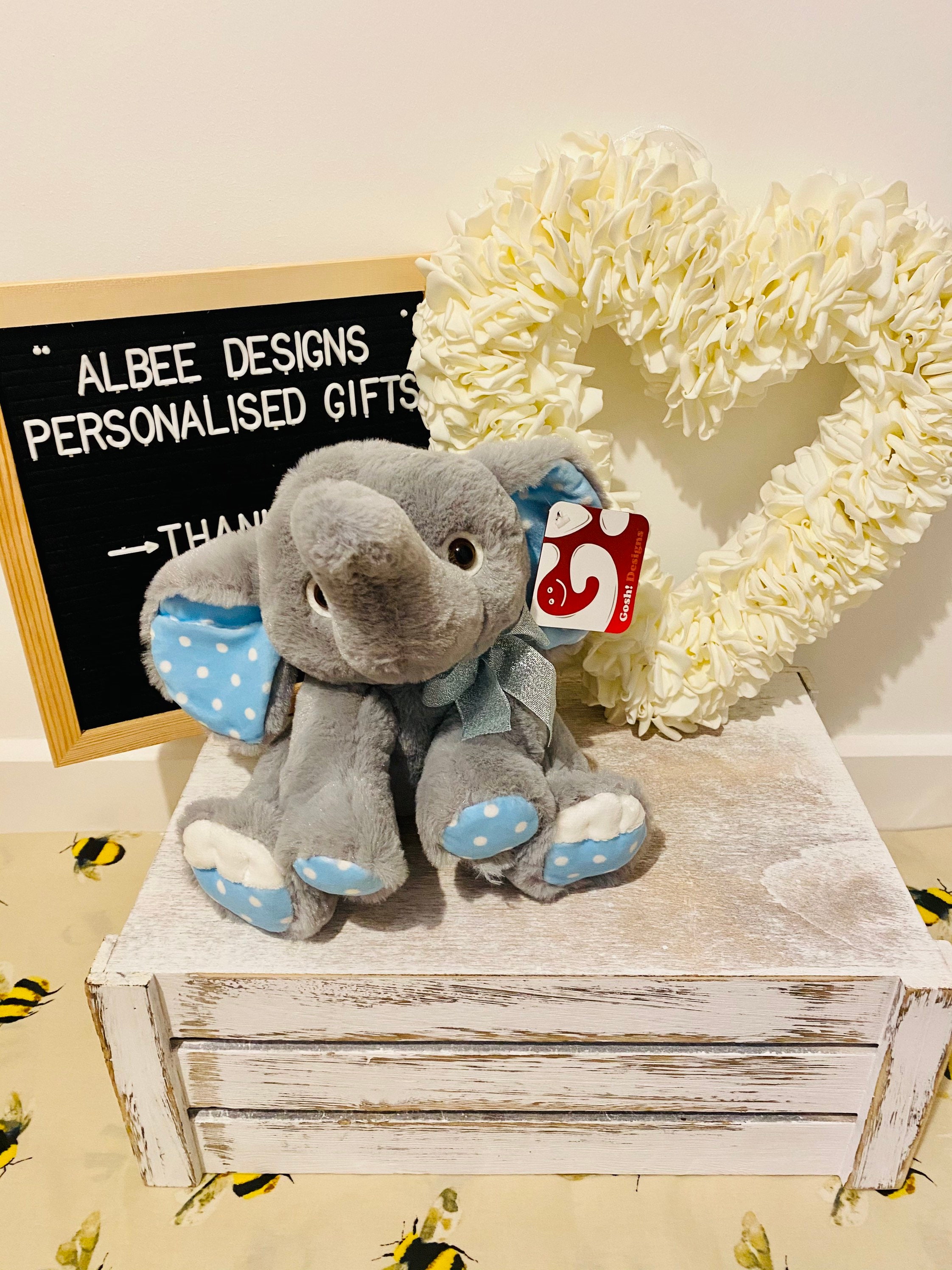 Personalised Blue Elephant Teddy New Baby Gift Customised Etsy