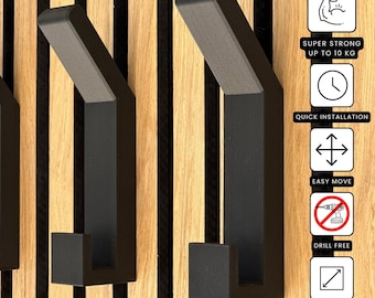 Massive Modern Double Hook for Acoustic Panels with QuickFix Brackets | No-Drill Installation | Holds Over 10kg | DSDesign