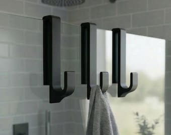 Matte Black Shower Glass Hook for Towels & Robes | Fits 6-10mm Glass | Minimalist Bathroom Organizer by DSDesign
