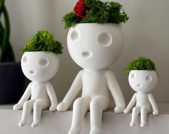Sitting Kodama Planter – Studio Ghibli Princess Mononoke Pot – Cute Indoor Succulent Planter – Japanese Tree Spirit Home Decor