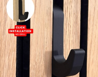 CLICK-IN Curved Coat Hook for Acoustic Panels | Super Strong | No Drill | Easy Install | Hold Up to 5kg | Matte Black