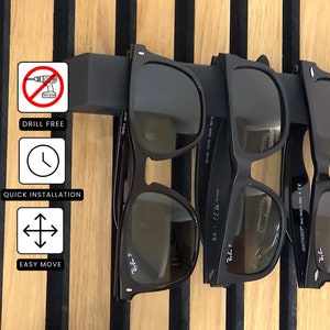 Soporte para gafas de sol sin taladro para panel acústico – Montaje en pared para 4 gafas – QuickFix – Negro mate