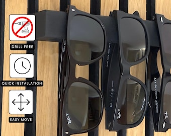 No-Drill Sunglasses Holder for Acoustic Panel – Wall Mount for 4 Glasses – QuickFix – Matte Black