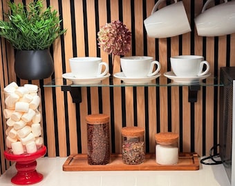 Coffee Station Set for Acoustic panels | 3x Click in Curved Hooks | 2x Shelf Mount Brackets | 1x Flower Pot | No-Drill Installation