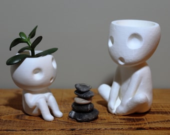 Tree Spirit Kodama Planter Bundle - Unique 3D Printed Succulent Pots - Studio Ghibli Inspired Decor, Princess Mononoke Decor, Baumgeister