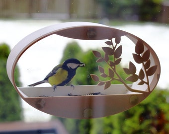 Window Bird Feeder Oasis Leaf - 3D Printed Birdhouse - Bird Houses - Gift for Bird Lovers - Garden Window Decoration - Kids Fun