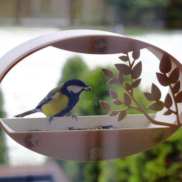Window Bird Feeder Oasis Leaf - Pajarera impresa en 3D - Casas de pájaros - Regalo para los amantes de las aves - Decoración de ventanas de jardín - Diversión para niños