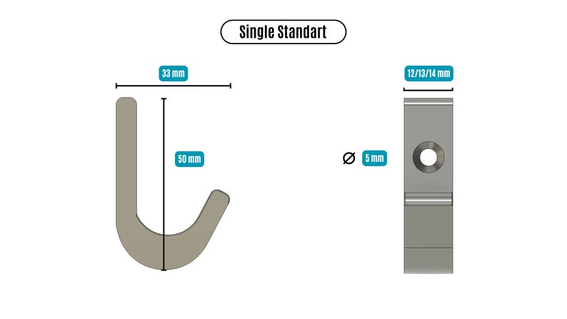 Super strong coat hooks for acoustic panels Standart Large Single Double 3D Printed Screws included Black Color image 8