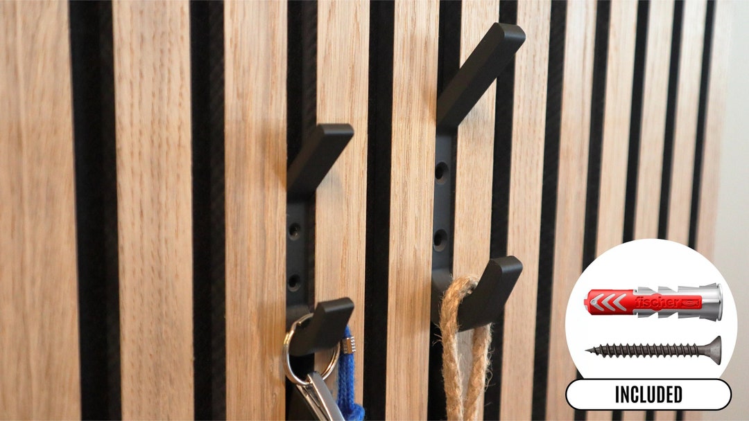 Doppelhaken Stahl Für Schallschutzplatten 8er-Set Akustikpaneele Kleiderhaken – Doppelhaken Für Wandpaneele, Schwarz, Aus Stahl, 13 Mm, Für 13–15 Mm Lattenabstand, Einfache Montage