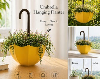Maceta colgante decorativa con forma de paraguas / Maceta original y divertida / Maceta colgante pequeña / Decoración para interiores y exteriores / Regalo para amantes de las plantas