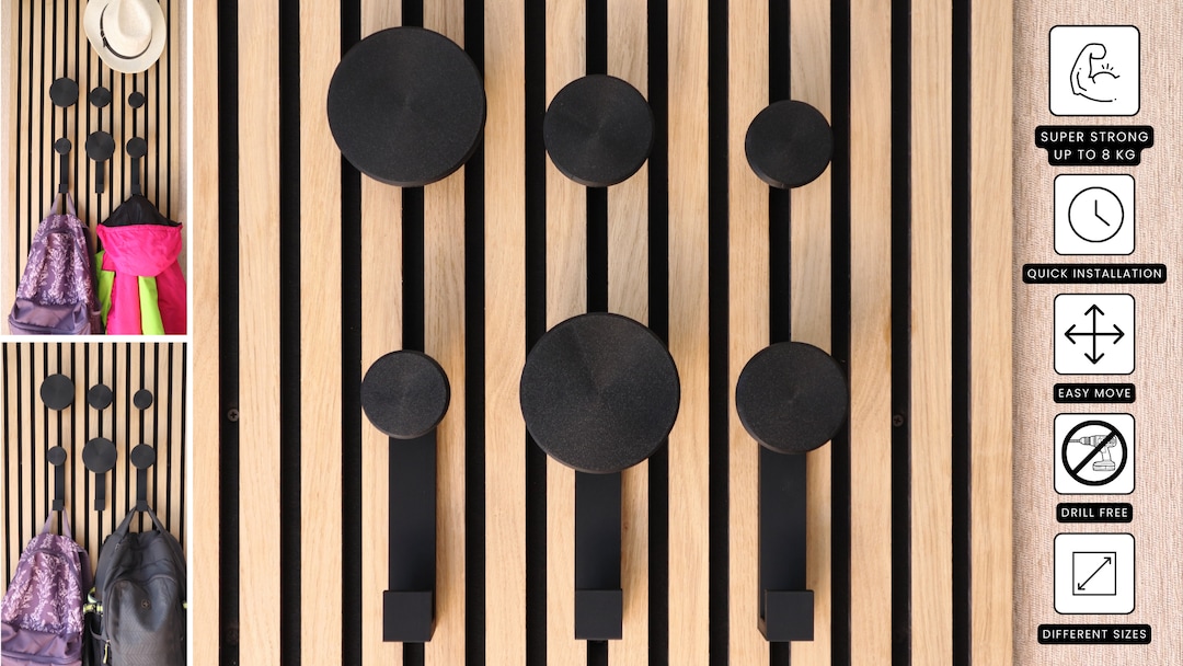 Wall Cladding Coat Rack Super Strong Solid Round Coat Hanger With L-shape Hook for Acoustic ...